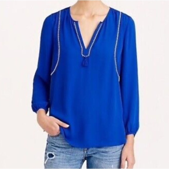 J. Crew Royal Blue Tassel Trim top ❤️ - Picture 2 of 8